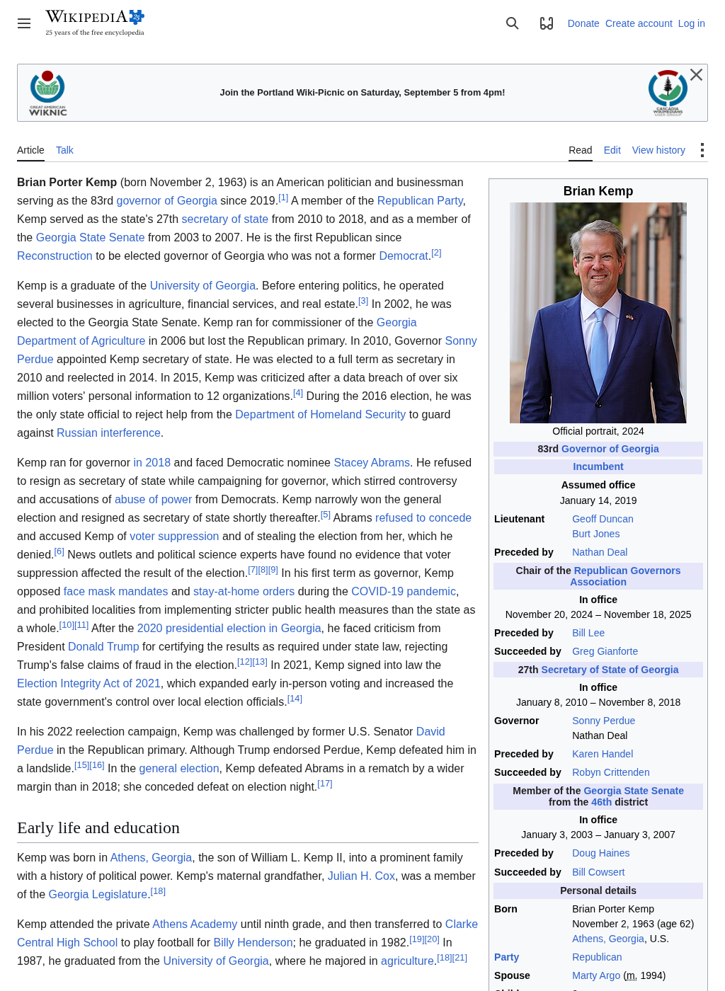 Wikipedia snapshot of Brian Kemp