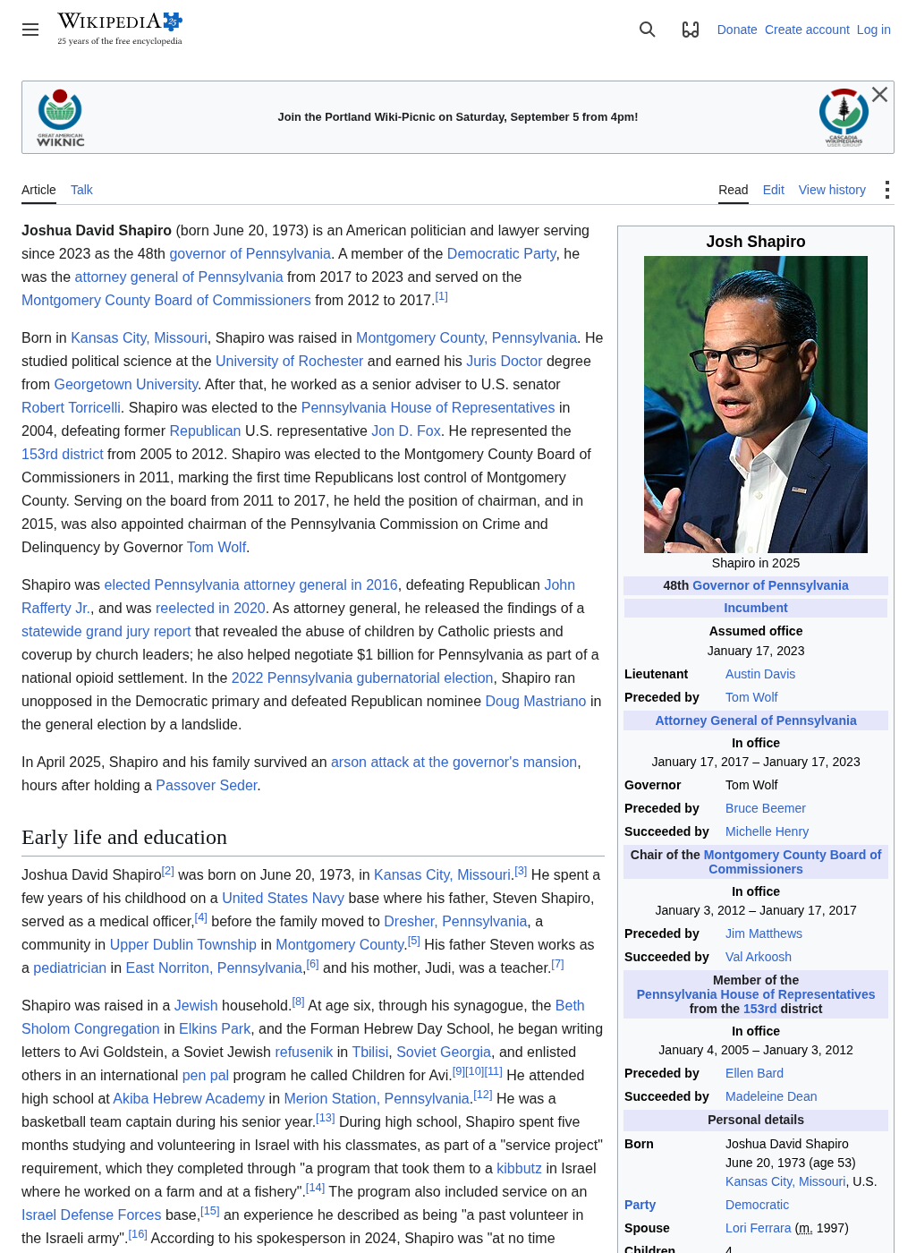 Wikipedia snapshot of Josh Shapiro