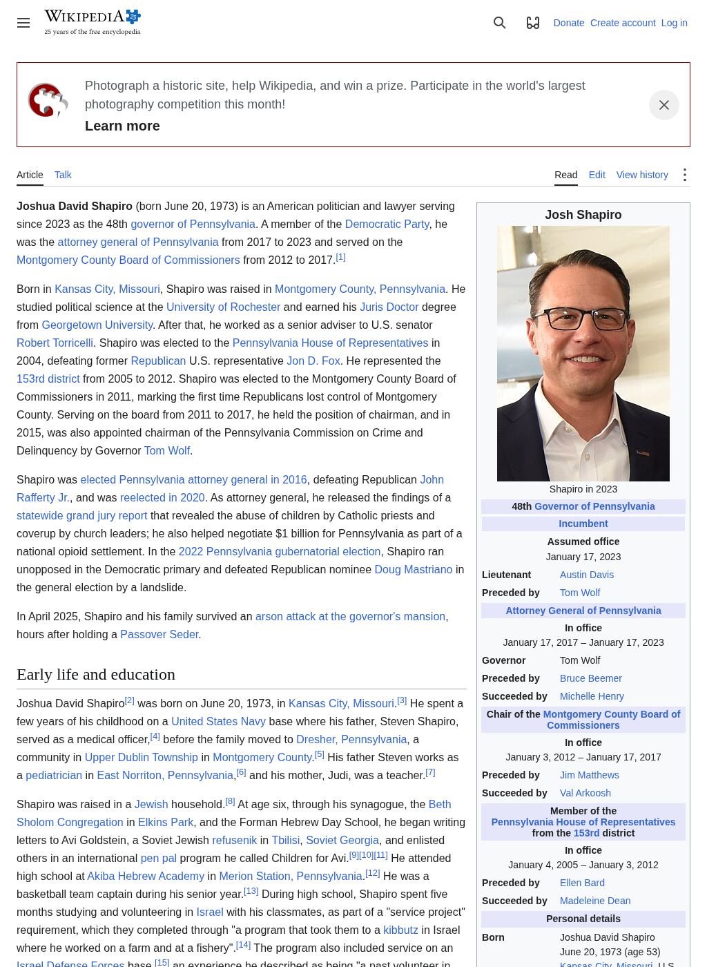 Wikipedia snapshot of Josh Shapiro