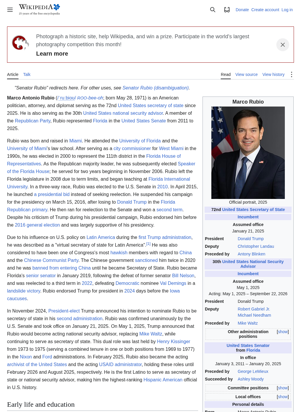 Wikipedia snapshot of Marco Rubio