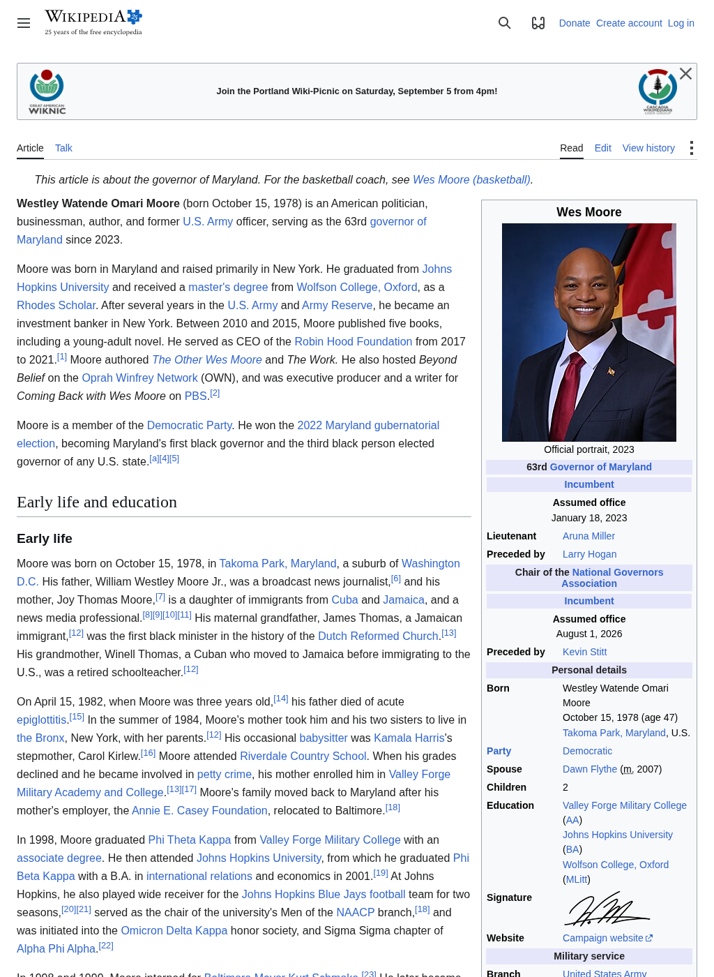 Wikipedia snapshot of Wes Moore