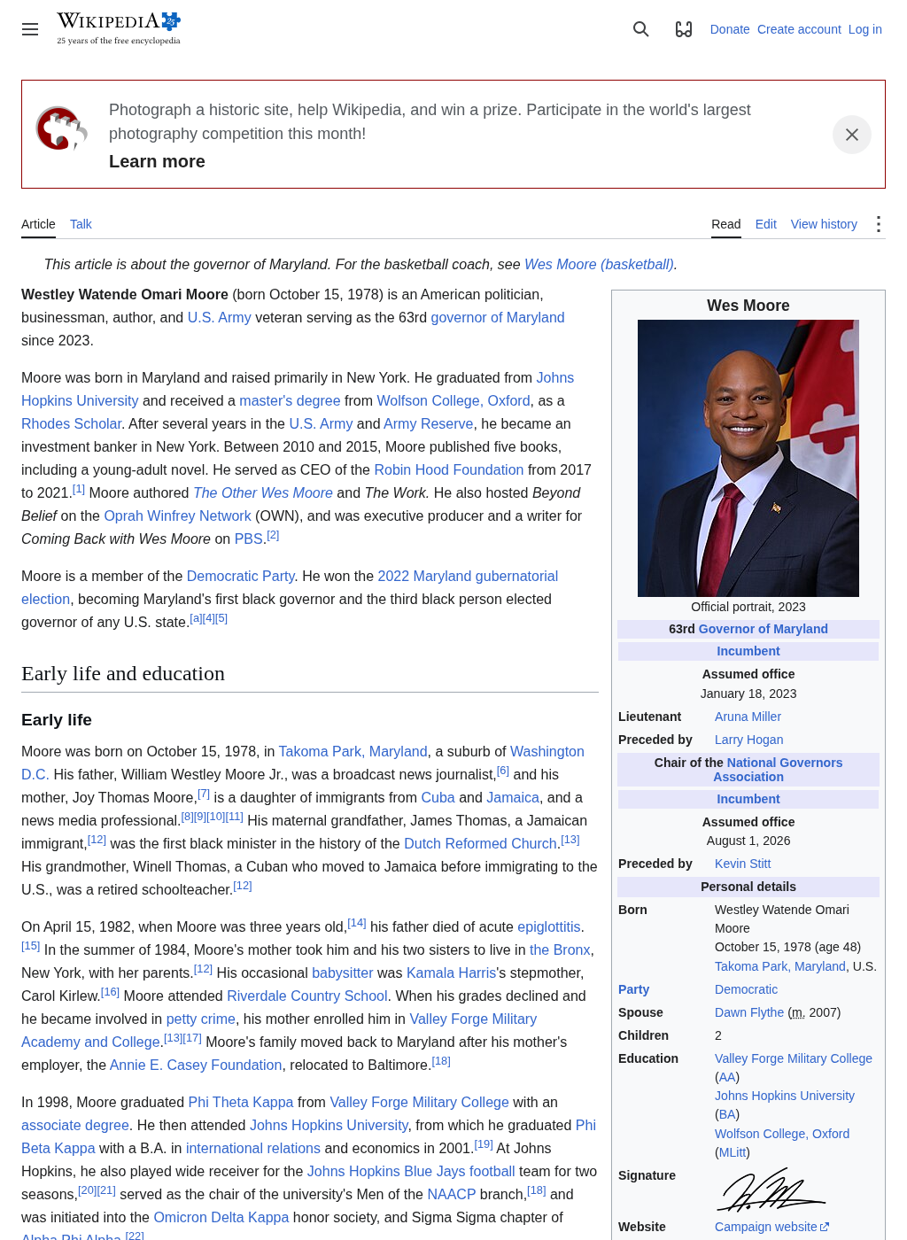 Wikipedia snapshot of Wes Moore